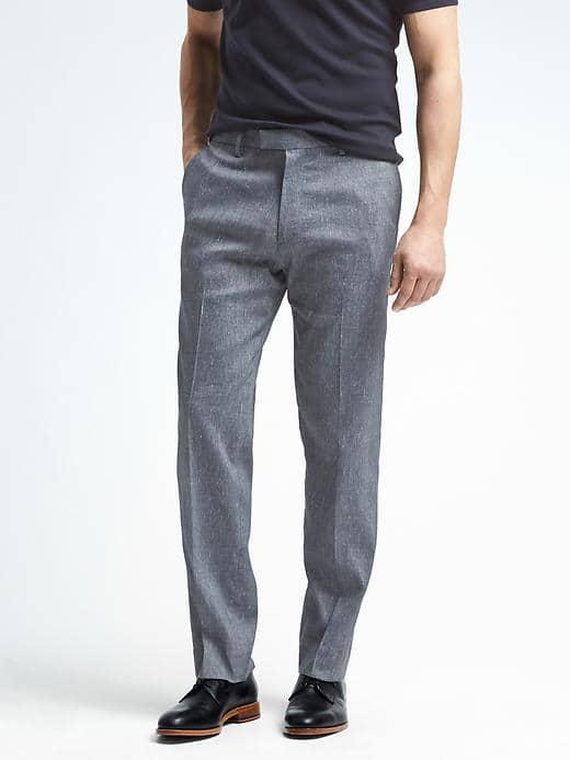 Banana Republic Mens Standard Linen Blend Stretch Pant - White/blue