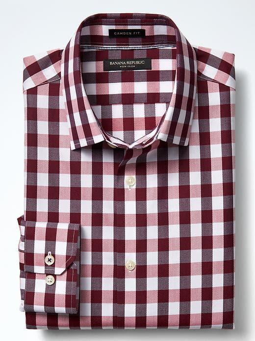 Banana Republic Mens Grant Fit Non Iron Large Gingham Shirt - Crimson Red