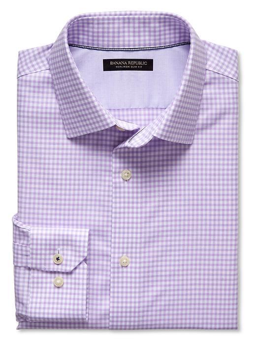 Banana Republic Mens Camden Fit Non Iron Purple Gingham Shirt Size L Tall - Hosta Flower