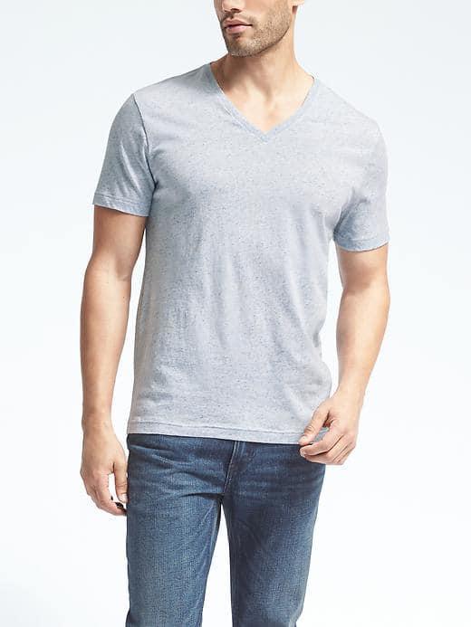 Banana Republic Mens Short Sleeve Soft Wash Vee - Riverrock Blue
