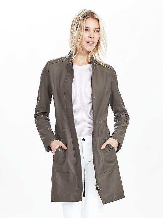 Banana Republic Womens Gray Leather Long Coat Size L - Smoking Gray