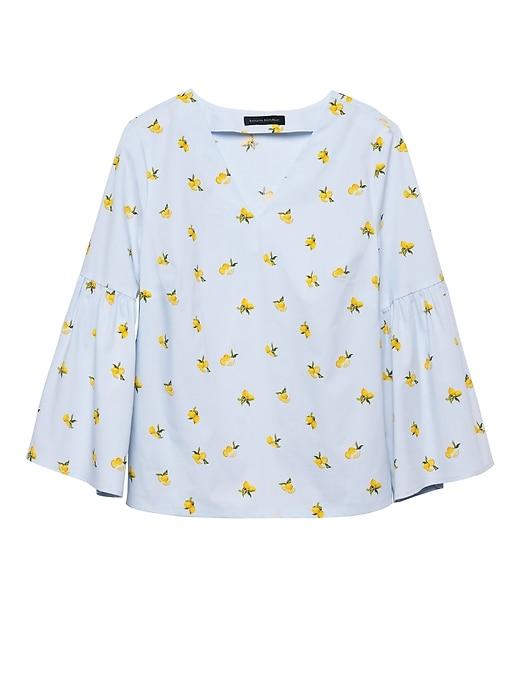 Banana Republic Womens Lemon Print Super-stretch Bell-sleeve Top Blue Print Size M