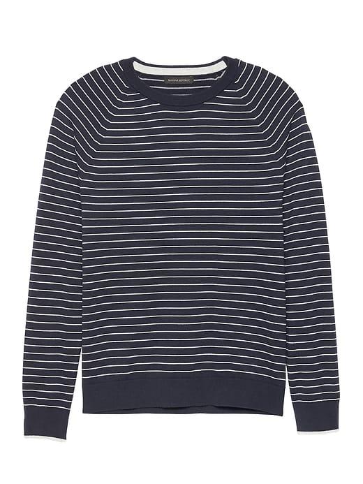 Banana Republic Mens Premium Cotton Cashmere Stripe Crew-neck Sweater Navy Size M