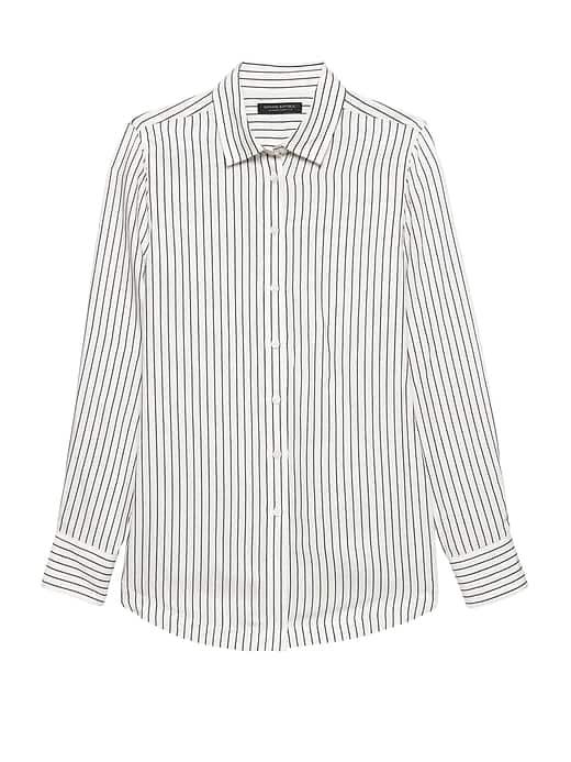 Banana Republic Womens Parker Tunic-fit Stripe Shirt White Size L