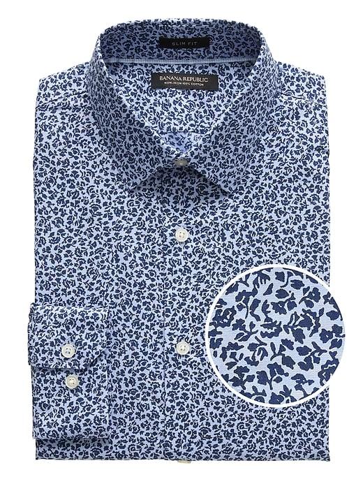 Banana Republic Mens Grant Slim-fit Non-iron Floral Dress Shirt Wedgewood Blue Size S