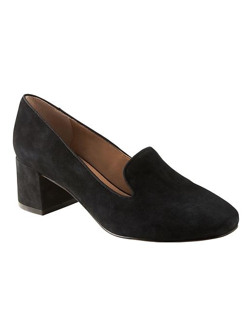 Banana Republic Womens Mid Heel Smoking Slipper - Black Suede
