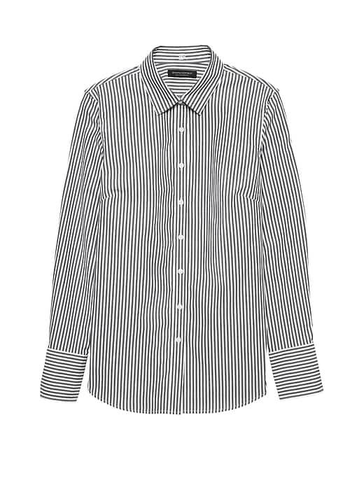 Banana Republic Womens Riley Tailored-fit Stripe Super-stretch Shirt Navy Size 0