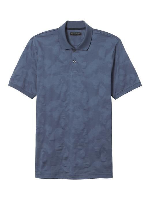 Banana Republic Mens Luxury Touch Camo Polo - Cerulean Blue