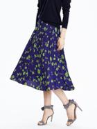 Banana Republic Womens Button Front Pleated Midi Skirt Size 0 Petite - Blue Print