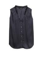 Banana Republic Womens Sleeveless Ruffle-neck Shirt Pacific Navy Size Xxs