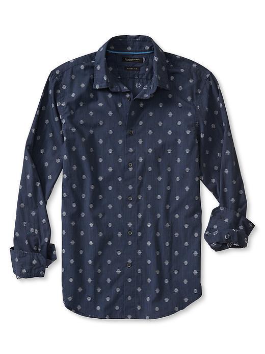 Banana Republic Mens Grant Fit Print Cotton Shirt Size L - Navy Star