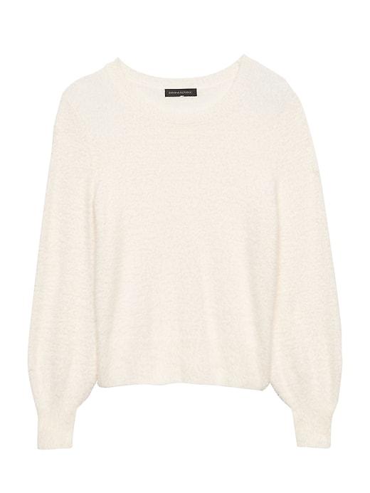 Banana Republic Womens Petite Fuzzy Crew-neck Sweater Ivory White Size M