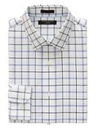 Banana Republic Mens Grant Slim-fit Non-iron Plaid Shirt Midnight Blue Size Xxs