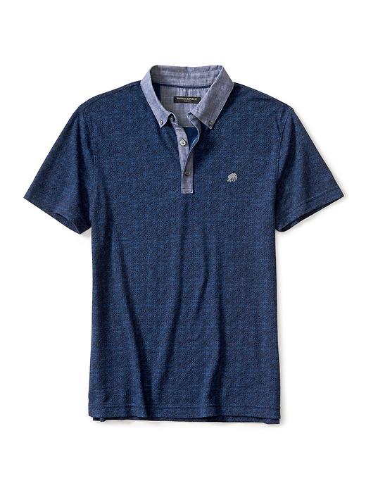 Banana Republic Mens Slim Fit Tile Pique Polo Size L Tall - Prussian Blue
