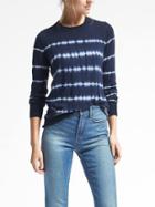 Banana Republic Womens Merino Tie Dye Stripe Pullover Sweater - Navy