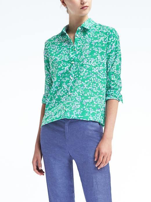 Banana Republic Dillon Fit Floral Shirt - Green
