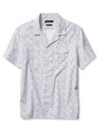 Banana Republic Mens Camden Fit Print Short Sleeve Shirt Size L Tall - White