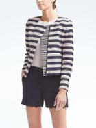 Banana Republic Womens Stripe Crop Moto Jacket - Blue Stripe