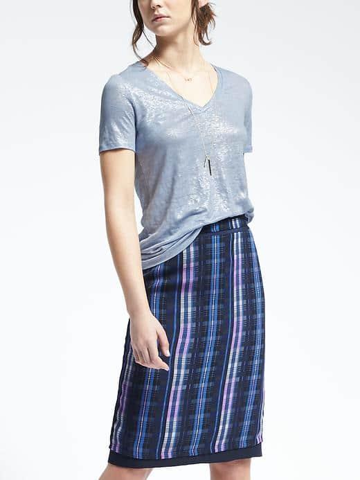 Banana Republic Womens Short Sleeve Foil Linen Vee Tee - Sonata