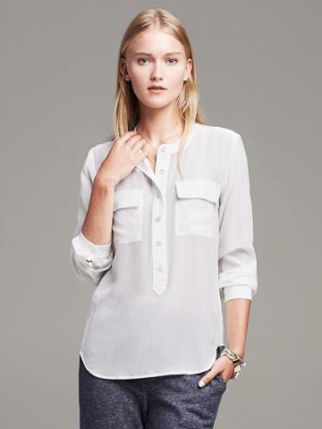 Banana Republic Light Silk Popover Blouse - White