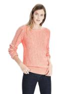 Banana Republic Womens Long Sleeve Cable Boatneck Sweater - Neon Coral Volt