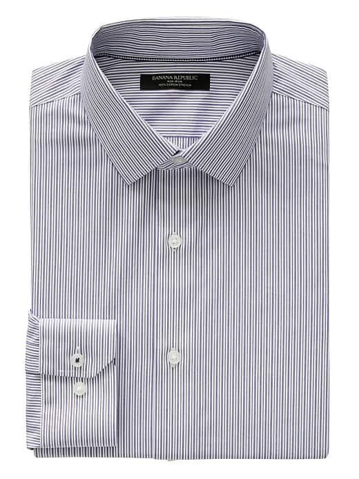 Banana Republic Mens Camden Standard-fit Non-iron Stripe Shirt Anchor Royal Size L