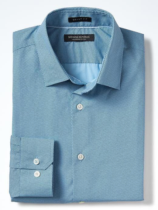 Banana Republic Mens Grant Fit Supima Diamond Gingham Shirt - Cerulean Blue