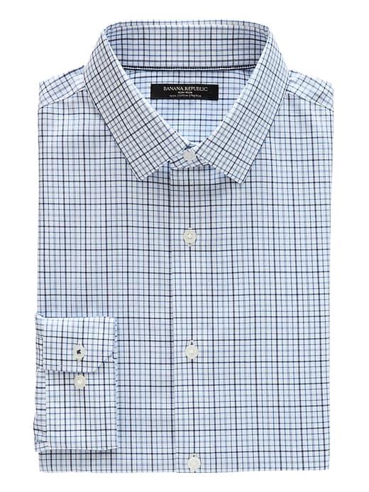 Banana Republic Mens Camden Standard-fit Non-iron Check Shirt Brilliant Blue Size Xxs