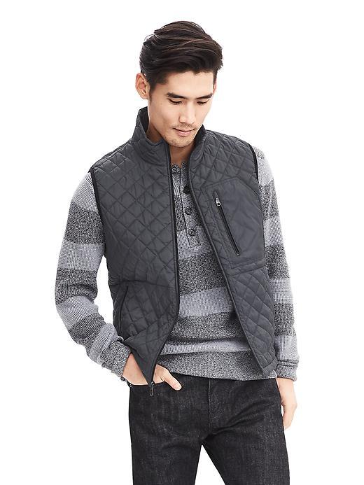 Banana Republic Mens Quilted Charcoal Nylon Vest Size L Tall - Dark Pewter