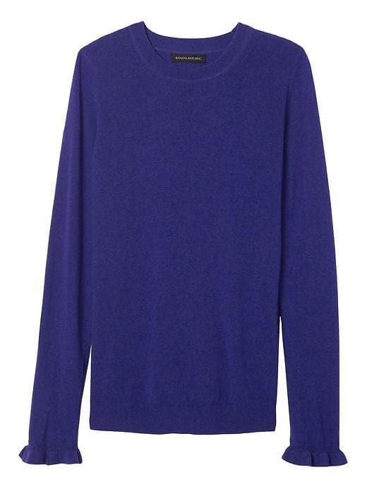 Banana Republic Womens Fine Italian Superloft Ruffle Cuff Pullover Crew - Royal Purple