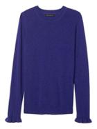 Banana Republic Womens Fine Italian Superloft Ruffle Cuff Pullover Crew - Royal Purple