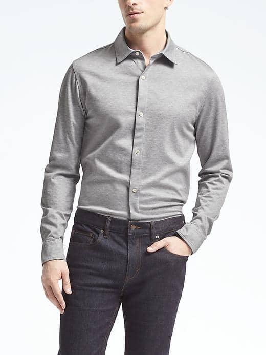 Banana Republic Mens Performance Pique Shirt - Gray Texture