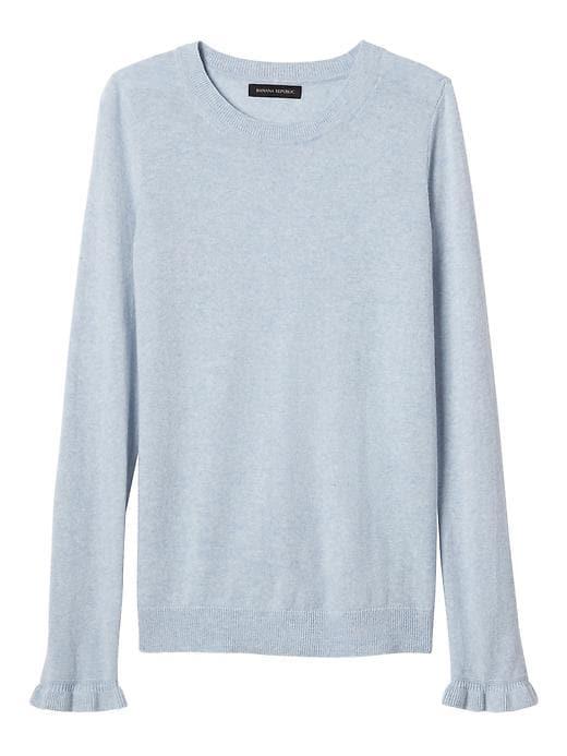 Banana Republic Womens Fine Italian Superloft Ruffle Cuff Pullover Crew - Heather Light Blue