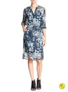 Banana Republic Womens Factory Print Georgette Dress Size L - Blue Print