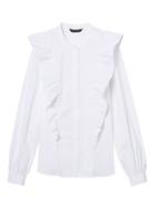 Banana Republic Womens Petite Riley Tailored-fit Ruffle-front Shirt White Size 14