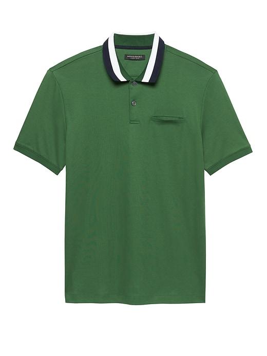 Banana Republic Mens Luxury-touch Tri-color Collar Polo Shirt Turtle Green Size S