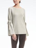 Banana Republic Womens Fluted Tie-sleeve Pullover Heather Gray Size Xl