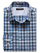 Banana Republic Mens Camden Fit Checker Non Iron Cotton Shirt Size L Tall - Damselfish Blue