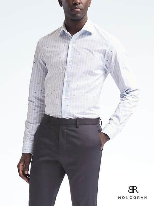 Banana Republic Monogram Grant Slim Fit Stripe Shirt - Light Blue