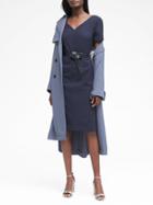 Banana Republic Womens Petite Machine-washable Italian Wool Blend V-back Sheath Dress Navy Size 0