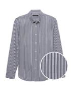 Banana Republic Mens Grant Slim-fit Seersucker Stripe Shirt Chrome Grey Size M
