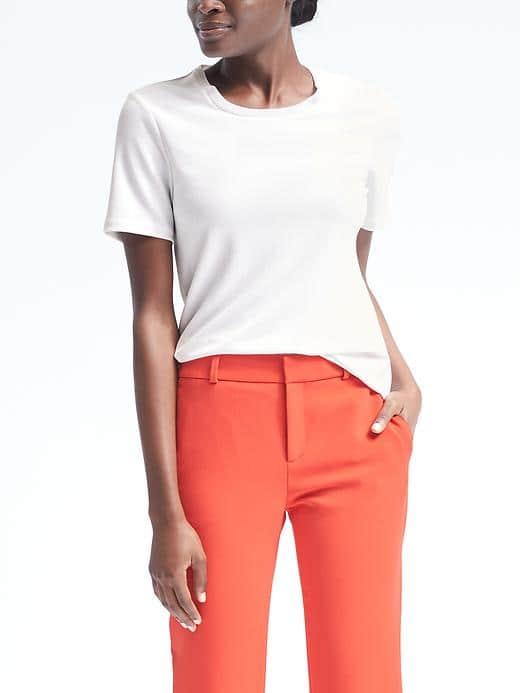 Banana Republic Womens Rib Trim Crepe Top - White