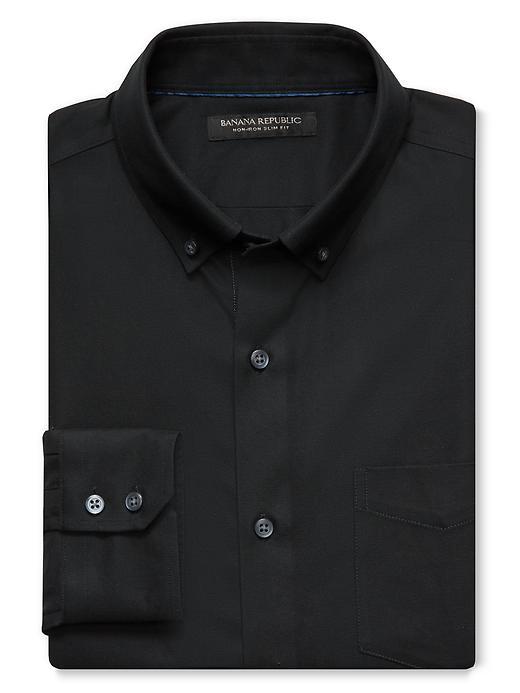 Banana Republic Mens Slim Fit Non Iron Black Shirt Size L Tall - Black