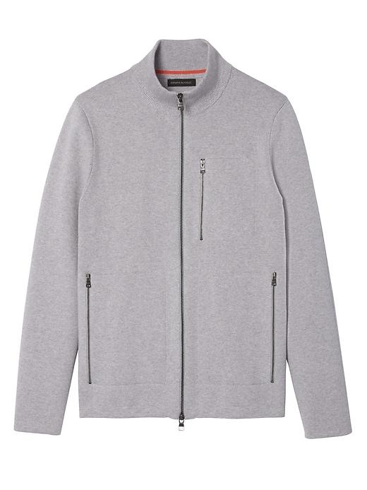 Banana Republic Mens Full-zip Milano Stitch Sweater Jacket Light Gray Size Xl