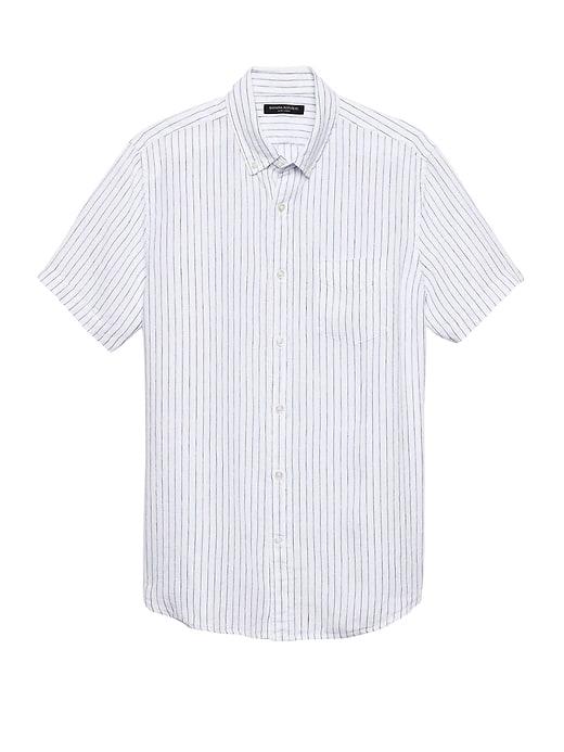 Banana Republic Mens Camden Standard-fit Linen Stripe Shirt Light Blue Stripe Size Xl
