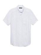 Banana Republic Mens Camden Standard-fit Linen Stripe Shirt Light Blue Stripe Size Xl