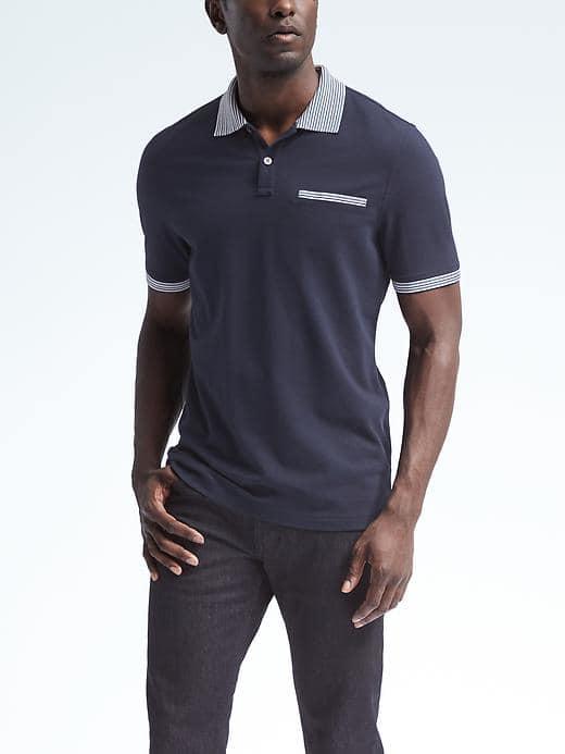 Banana Republic Slim Pique Novelty Collar Polo - Navy