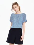Banana Republic Roll Sleeve Print Tee Size L Petite - Blue Multi