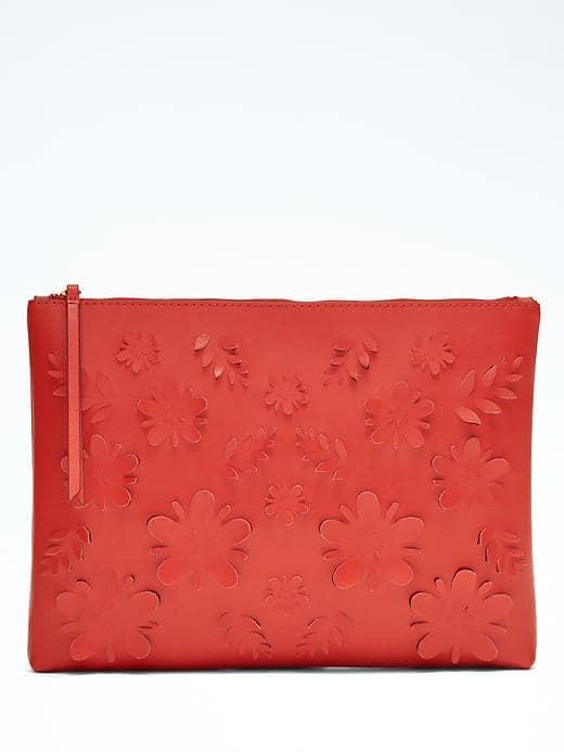 Banana Republic Womens Lasercut Floral Large Zip Pouch - Geo Red