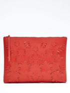 Banana Republic Womens Lasercut Floral Large Zip Pouch - Geo Red